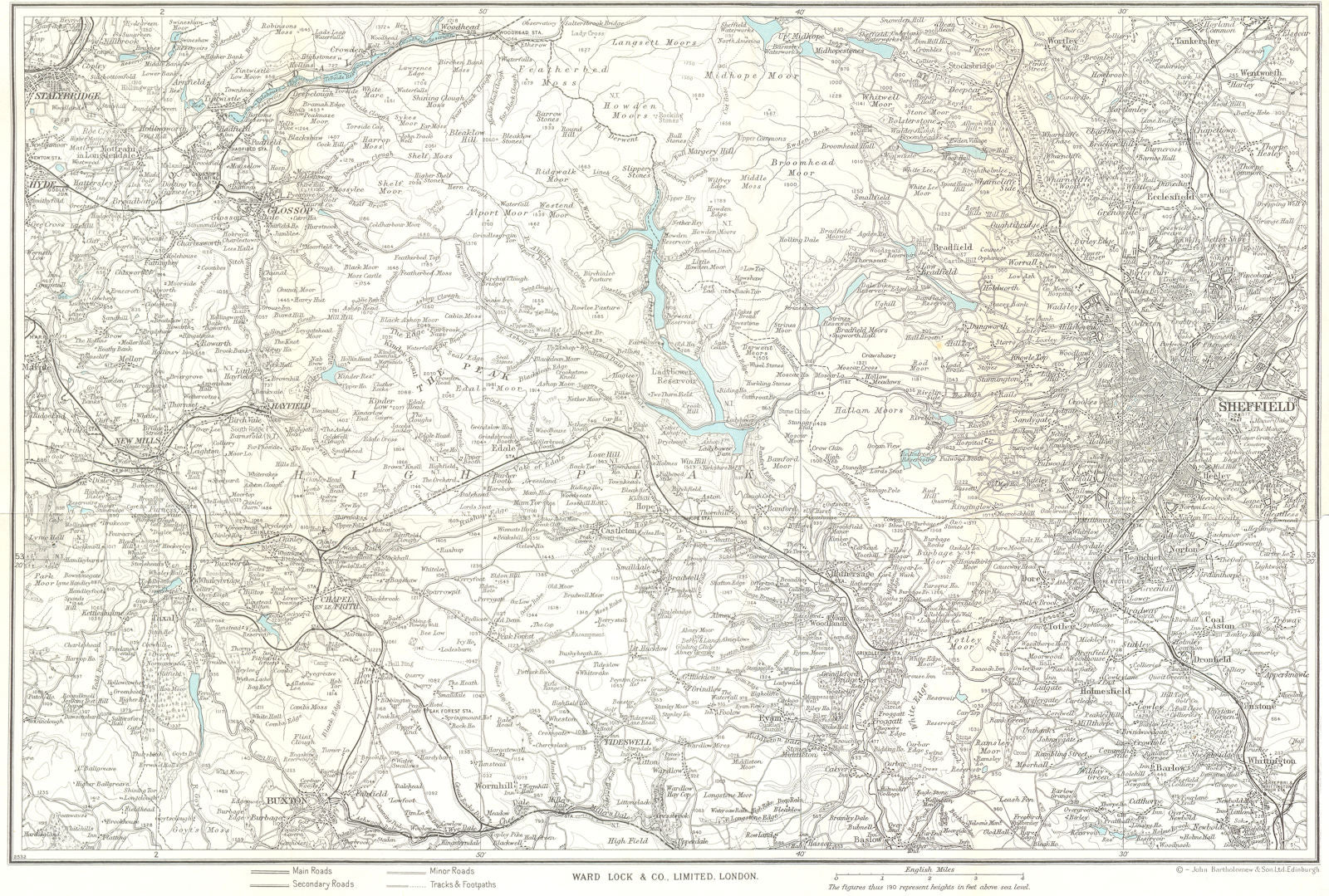 PEAK DISTRICT NORTH. High Peak Buxton Sheffield Glossop Derbyshire 1965 map